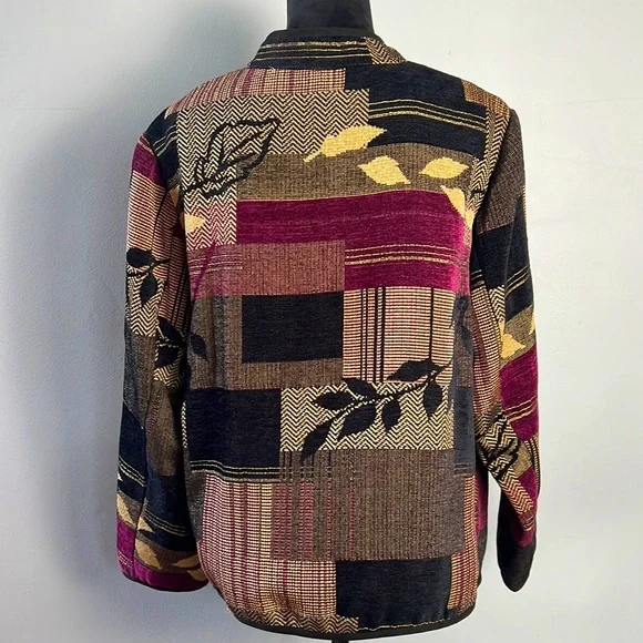🍁 Vintage Carpet Tapestry Fall Leaves Full Zip Lightweight Jacket Coat - Picture 4 of 5